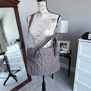 MARC JACOBS Taupe Quilted Computer Shoulder Bag